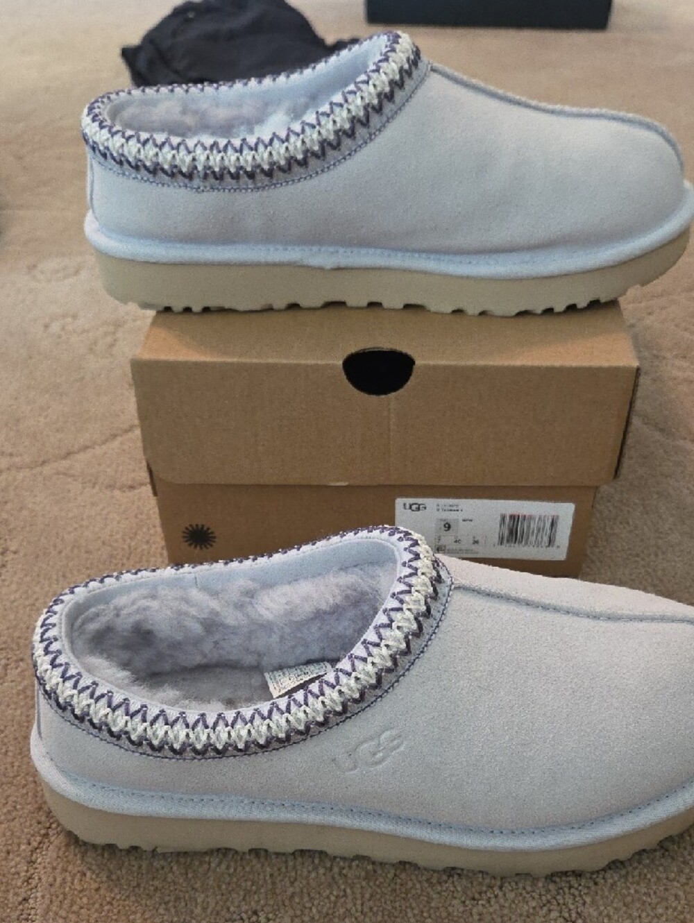 UGG Light Blue Suede Shearling Slip-On Clogs - Picture 5 of 5